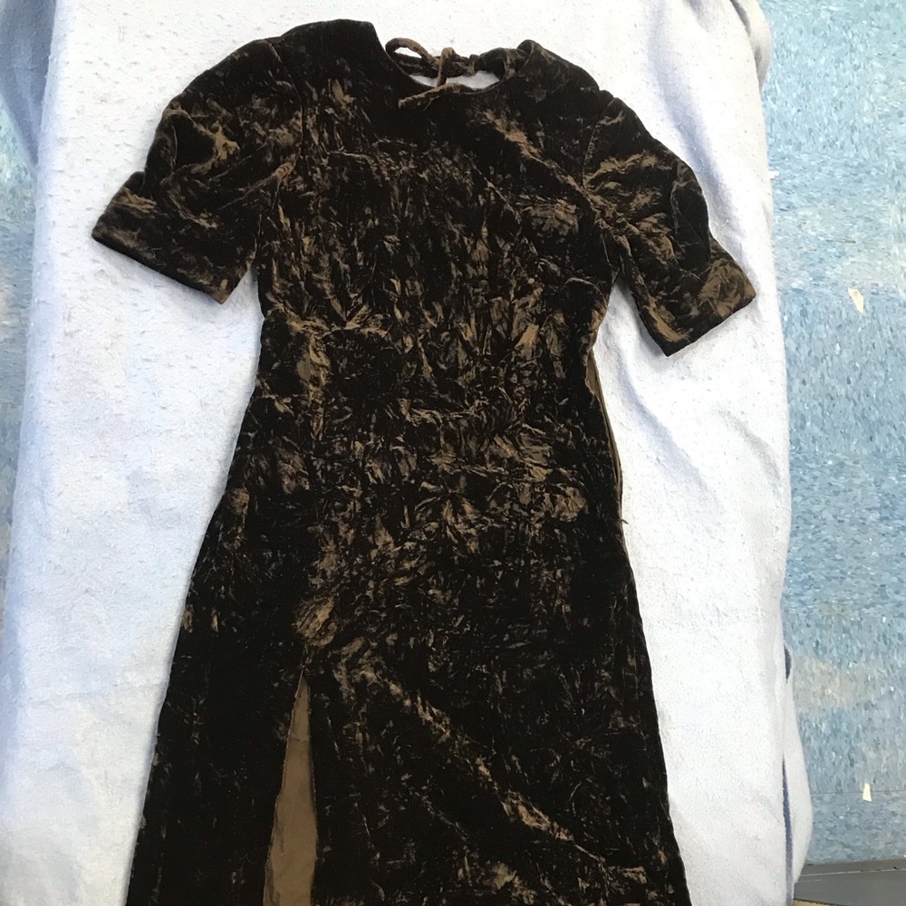 COTTON WOOL LONG SLIM WAIST VELVET OPEN BACK SIDE ZIP - SPLIT DRESS US S